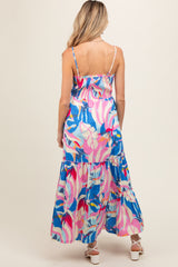 Pink Printed Smocked Bodice Tiered Maternity Maxi Dress