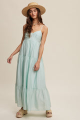 Mint Green Sleeveless Tiered Maxi Dress