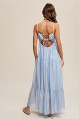 Light Blue Sleeveless Tiered Maxi Dress