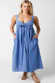 Blue Striped Front Tie Maxi Dress