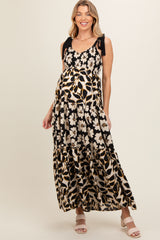 Black Floral Print Sleeveless Tiered Maternity Maxi Dress