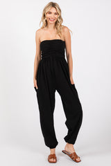 Black Strapless Ruched Top Maternity Jumpsuit