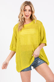 Lime Crochet Knit Short Dolman Sleeve Top