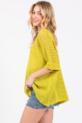 Lime Crochet Knit Short Dolman Sleeve Top