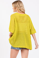 Lime Crochet Knit Short Dolman Sleeve Top