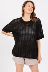 Black Crochet Knit Short Dolman Sleeve Maternity Top