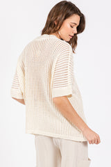 Cream Crochet Knit Short Dolman Sleeve Top