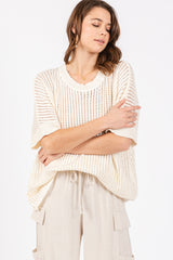 Cream Crochet Knit Short Dolman Sleeve Top