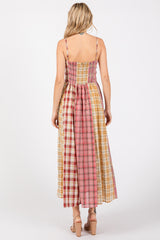 Pink Mixed Plaid Maxi Dress