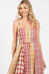 Pink Mixed Plaid Maxi Dress