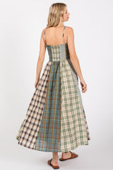 Light Olive Mixed Plaid Maxi Dress