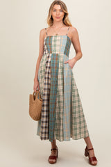 Light Olive Mixed Plaid Maternity Maxi Dress