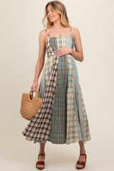 Light Olive Mixed Plaid Maternity Maxi Dress