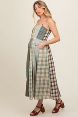 Light Olive Mixed Plaid Maternity Maxi Dress