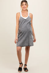 Charcoal Chambray Front Pocket Maternity Dress