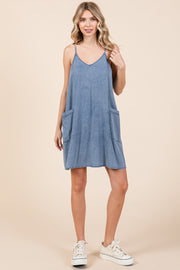 Blue Chambray Front Pocket Dress