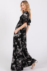 Black Floral Smocked Square Neck Wide Leg Jumpsuit