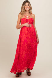 Red Halter Maxi Maternity Dress