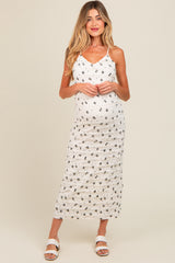 Ivory Ruffle Bow Print Maternity Dress