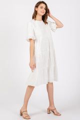 White Floral Embroidered Ruffle Short Sleeve Tiered Dress