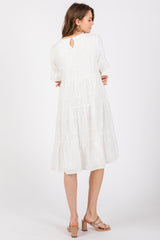 White Floral Embroidered Ruffle Short Sleeve Tiered Dress