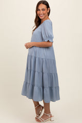 Light Blue Short Sleeve Maternity Dress