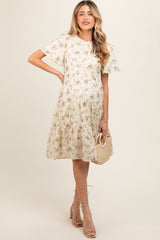 Cream Floral Print Eyelet Lace Maternity Dress