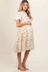 Cream Floral Print Eyelet Lace Maternity Dress