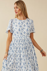 Blue Floral Peated Midi Dress