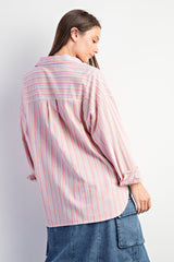 Pink Stripe Button Down Soft Washed Shirt