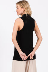 Black Ribbed Mock Neck Sleeveless Top