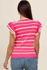 Fuchsia Striped Ruffle Sleeve Maternity Sweater Top