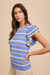 Periwinkle Striped Ruffle Sleeve Sweater Top