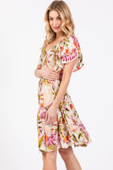 Ivory Floral Smocked Front Tiered Dress