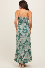 Green Floral Front Knot Twist Maternity Maxi Dress