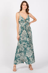 Green Floral Front Knot Twist Maternity Maxi Dress