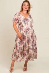 Cream Floral Chiffon Plus Maternity Maxi Dress