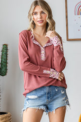 Mauve Floral Accent Maternity Henley Top