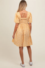 Yellow Floral Smocked Tie Back Maternity Dress