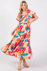 Fuchsia Leaf Print Maternity Maxi Dress