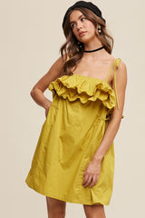 Lemon Grass Tiered Ruffle Tie Straps Poplin Dress