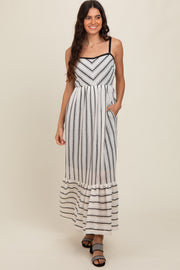 Ivory Chevron Striped Crochet Knit Dress