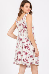 Ivory Mauve Floral Knotted Wrap V-Neck Dress