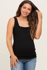 Black Sleeveless Ribbed Square Neck Maternity Top