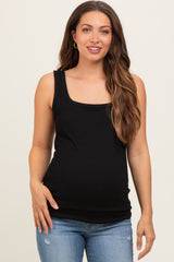 Black Sleeveless Ribbed Square Neck Maternity Top