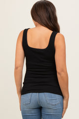 Black Sleeveless Ribbed Square Neck Maternity Top