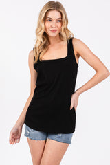 Black Sleeveless Ribbed Square Neck Maternity Top