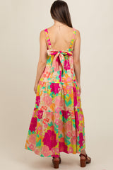 Lime Multi-Color Floral Tiered Cutout Back Maternity Dress