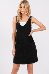 Black Denim Side Pocket Overall Dress