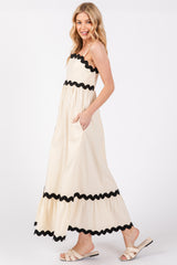 Beige Contrast Wavy Trim Maxi Dress